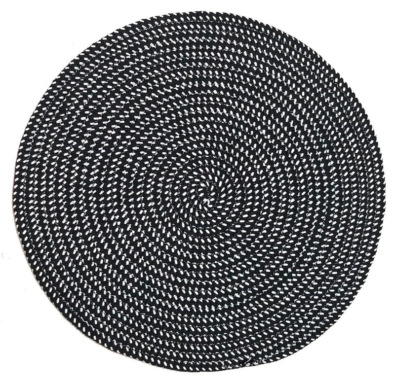 HUAHOO Hand Woven Round Area Rugs Living Room Bedroom Study Computer Chair Cushion Base Mat Round Carpet Lifts Basket Swivel Chair Pad Coffee Table Rug(2' Round, Black/White) - Image 1